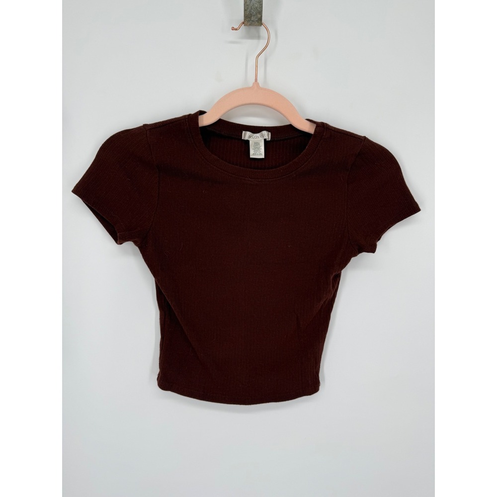 Bozzolo Crop Top Women Small Brown Ribbed Short Sleeve Crew Neck Gorpcore Y2K